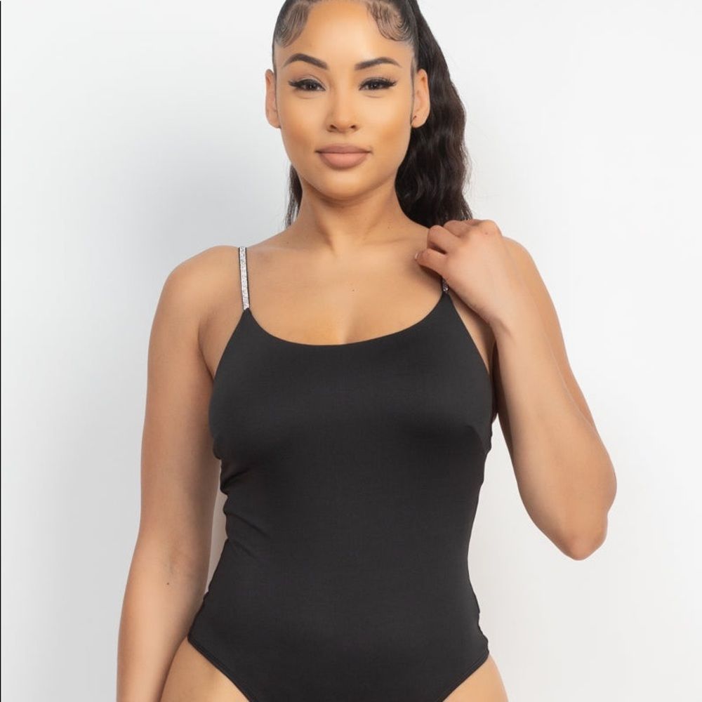 Rhinestone Trim Scoop Neck Bodysuit